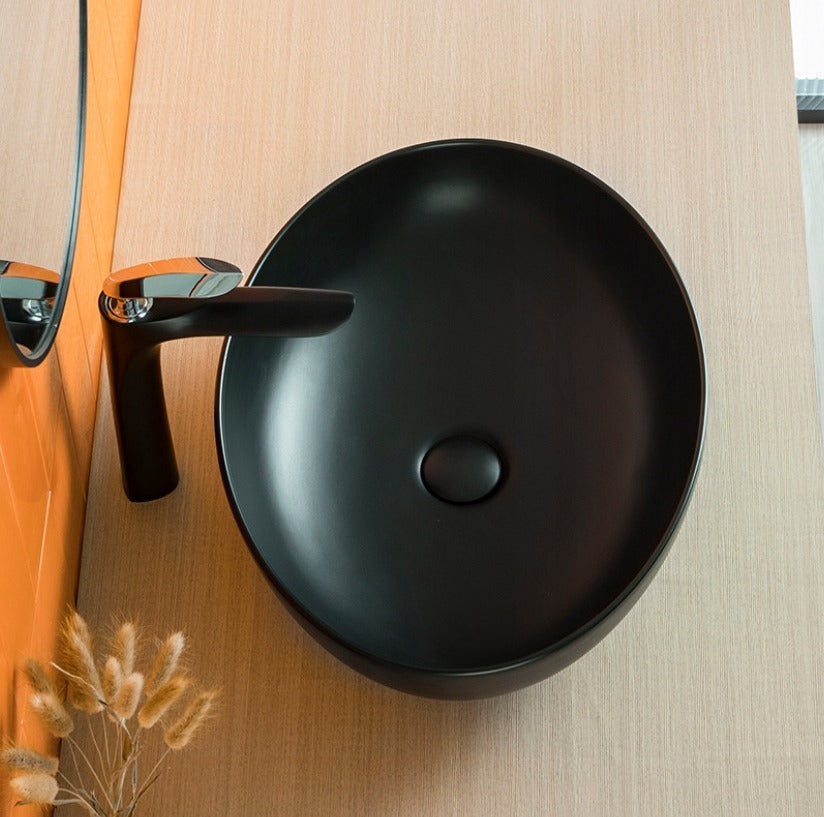 Kerámia Mosdópult, Matt Fekete, 41x33 cm, Ovális