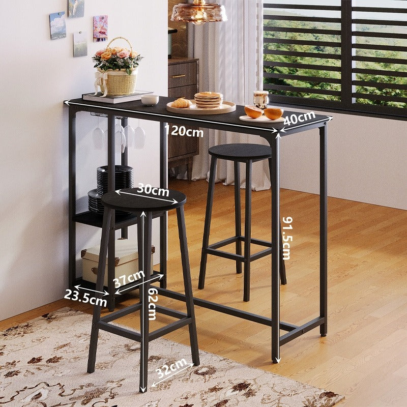 Fekete étkezőasztal + bárszék szett 2 bárszékkel, modern loft stílusú
