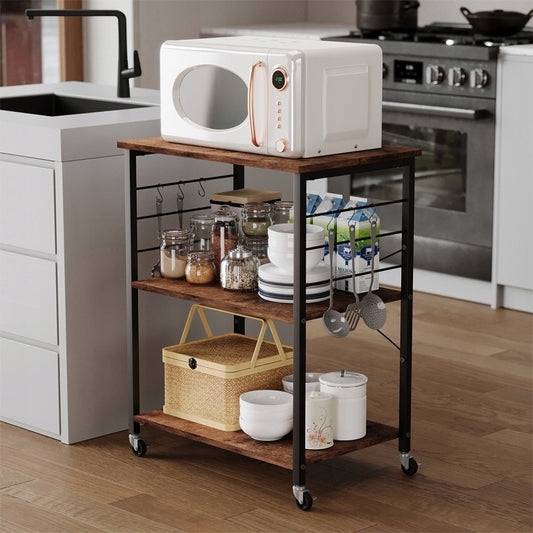 Kerekes mobil szekrény, barna reggelizőasztal, konyhai kerekes szekrény, 60 cm