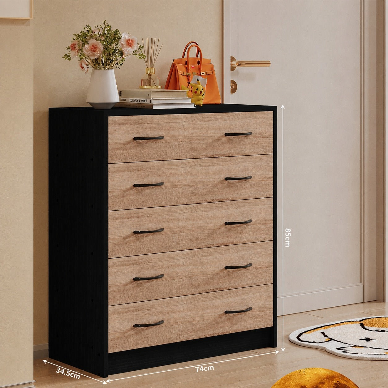 Világosbarna cipőszekrény modern előszobába, 5 polccal, loft stílusú