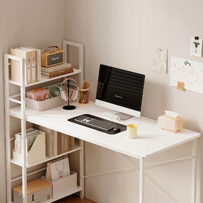 Számítógépes íróasztal, loft asztal, fehér, ifjúsági stílusú, polcos egységgel, 120 cm