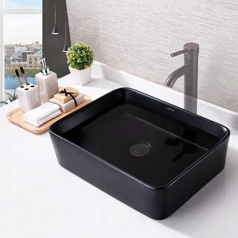 Matt fekete téglalap alakú kerámia mosdópultra
