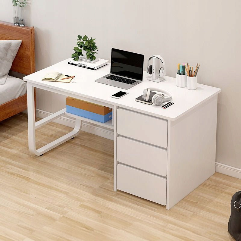 Fehér loft számítógépes íróasztal laptophoz, skandináv stílusban, 3 polccal