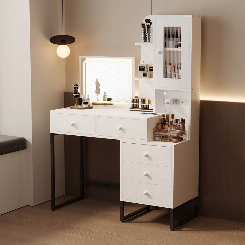 Modern, loft stílusú smink- és sminkasztal LED-es tükörrel