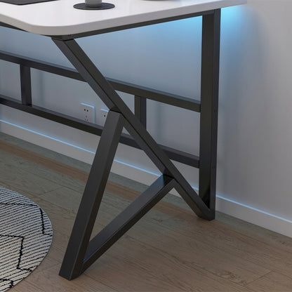 Fehér, modern számítógépes íróasztal játékosoknak, loft stílusú, nagy, 120 cm