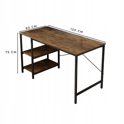Számítógépasztal – fém, gamer stílusú, loft/indusztriális kialakítás, 2 oldalsó polccal, 120 cm