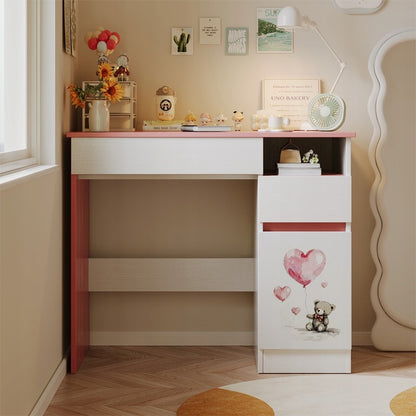 Rózsaszín Plüssmackós Gyerekasztal Lányoknak, Modern Loft Stílus, Polc és Fiók