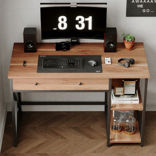 Világosbarna Ipari Loft Számítógépasztal Fiókokkal és Polcokkal 120cm