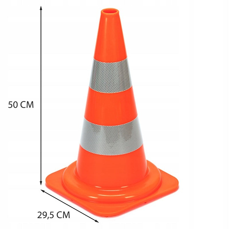 Közlekedési kúp, fényvisszaverő figyelmeztető oszlop, puha, nehéz PVC, 50 cm