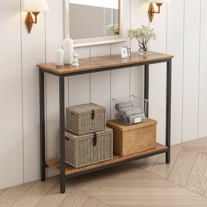 Konzolasztal, polcos állvány, loft ipari stílusban, rusztikus barna, szekrény, 100 cm