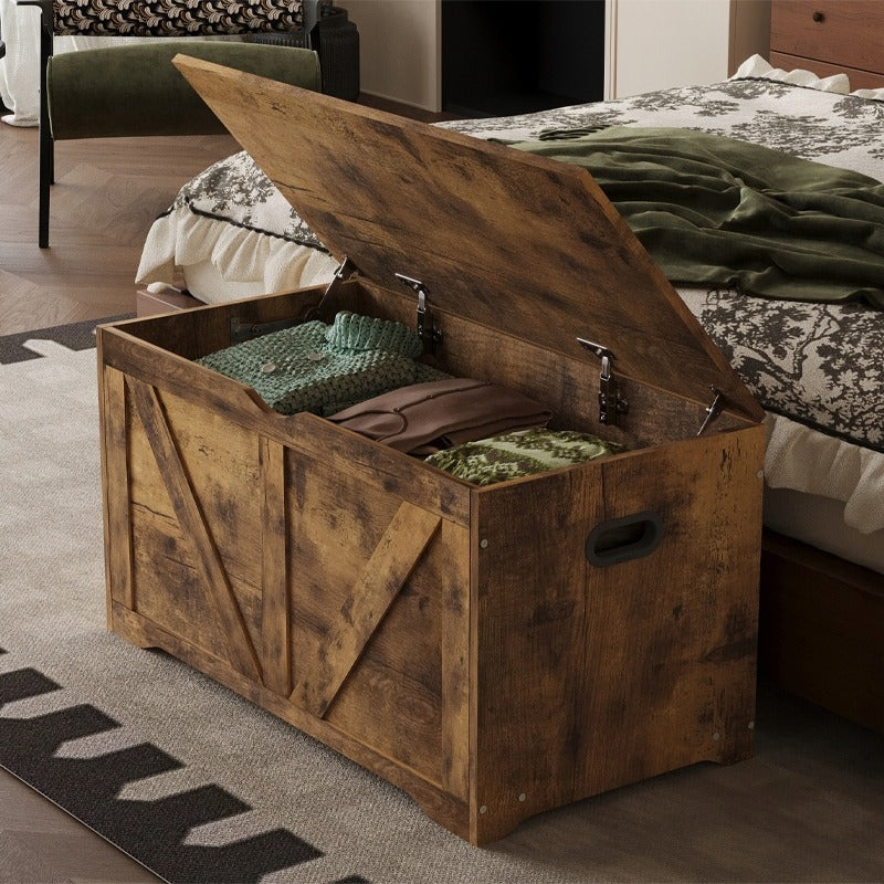 Fa tárolóláda, Tárolórendszerező, Pad, Barna Loft Stílus, 100 cm