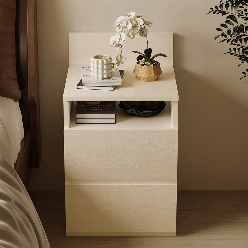 Éjjeliszekrény, hálószoba/nappali asztal, 2 fiókos, loft stílusú, fehér, modern, 40 cm