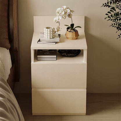 Éjjeliszekrény, hálószoba/nappali asztal, 2 fiókos, loft stílusú, fehér, modern, 40 cm