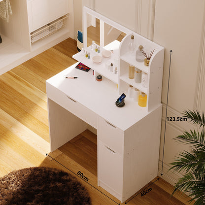 Modern, fehér sminkasztal tükörrel és fiókokkal, tágas, loft stílusú