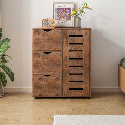 Rusztikus komód 4 fiókkal és lamellás ajtós tárolórésszel – 80x30x60 cm