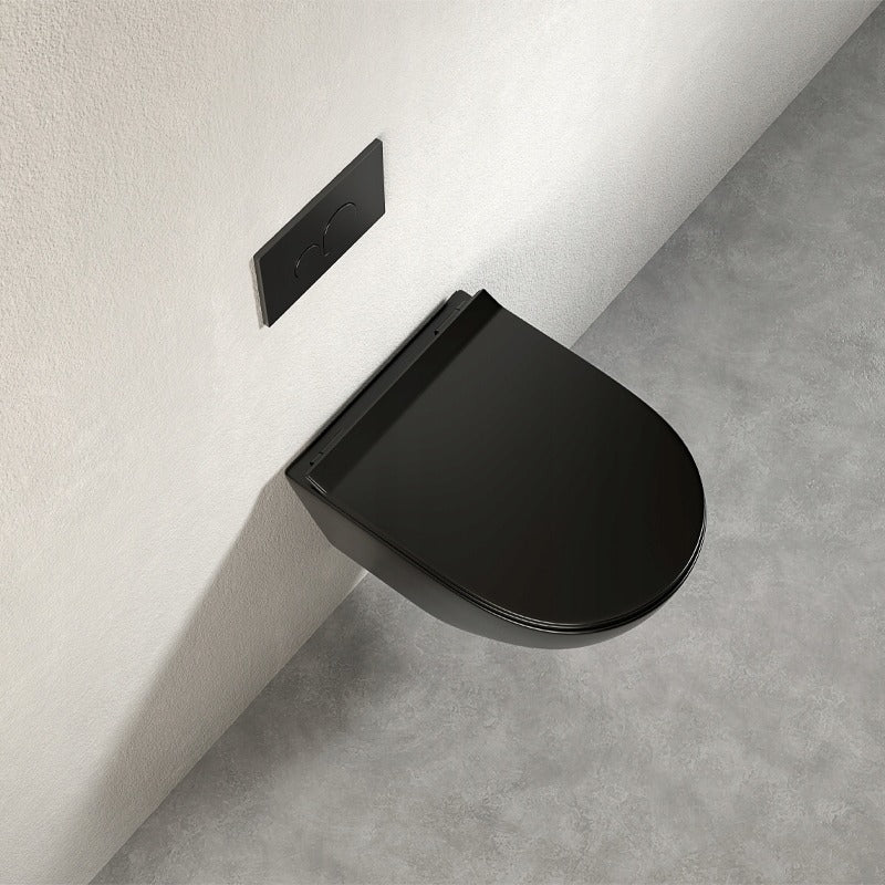 Fekete, keret nélküli WC-csésze lassú záródású ülőkével, duroplast vortex öblítéssel