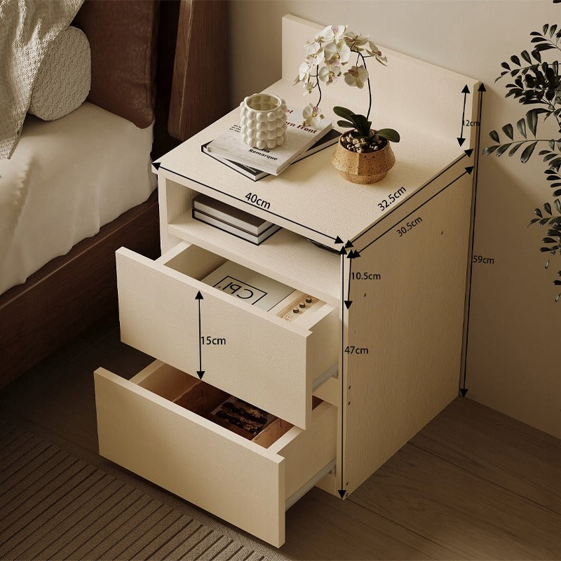 Éjjeliszekrény, hálószoba/nappali asztal, 2 fiókos, loft stílusú, fehér, modern, 40 cm