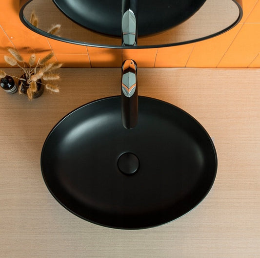 Kerámia Mosdópult, Matt Fekete, 41x33 cm, Ovális