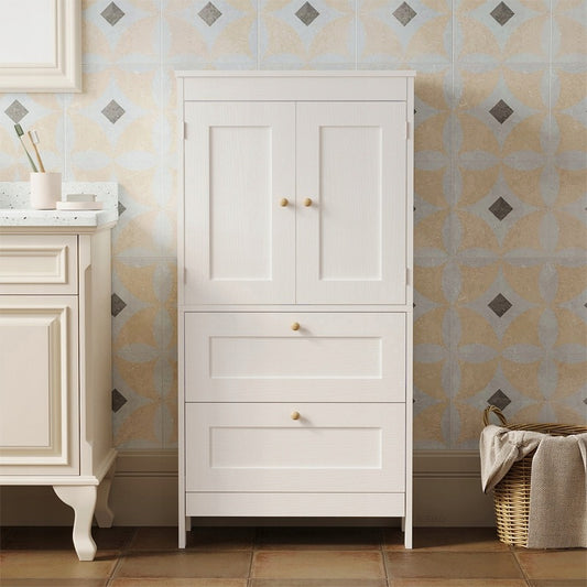 Fürdőszobai polc 2 fiókkal és ajtóval, fehér, loft stílusú, 120 cm