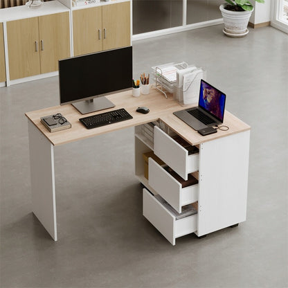 Sarokíróasztal Számítógéppolccal, 3 Fiókos, Loft Stílusú, Modern, 120cm