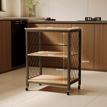 Kerekes mobil szekrény, világosbarna, loft stílusú reggelizőasztal / konyhai kiskocsi, 60 cm