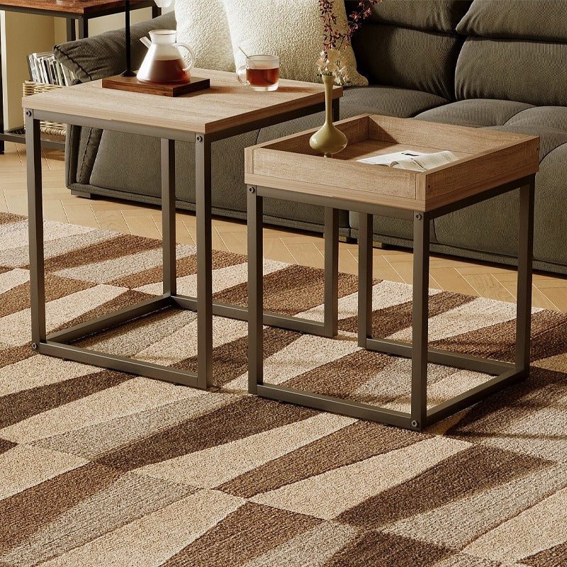 Dohányzóasztal, Dohányzóasztal és Asztalgarnitúra, 2 az 1-ben Loft, Ipari, Világosbarna