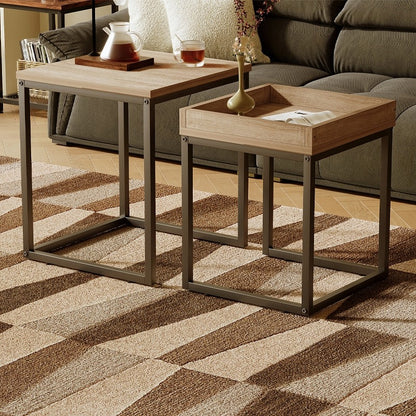 Dohányzóasztal, Dohányzóasztal és Asztalgarnitúra, 2 az 1-ben Loft, Ipari, Világosbarna