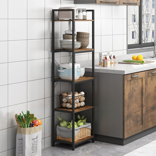 Ipari stílusú tárolópolc – 154x40x30 cm, 5 polc, loft stílus, MDF és fém