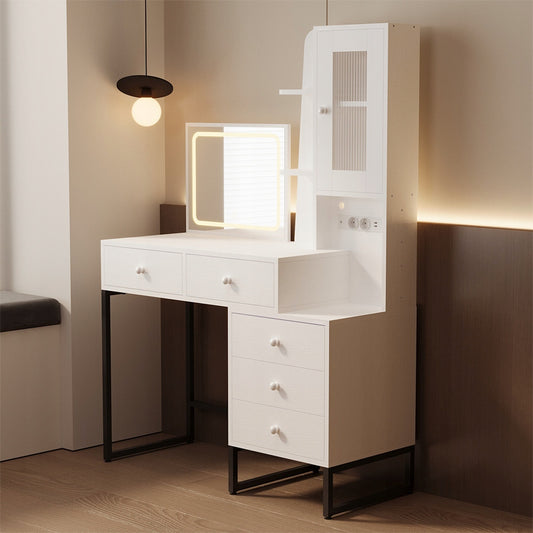 Modern, loft stílusú smink- és sminkasztal LED-es tükörrel