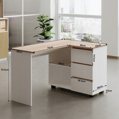 Sarokíróasztal Számítógéppolccal, 3 Fiókos, Loft Stílusú, Modern, 120cm