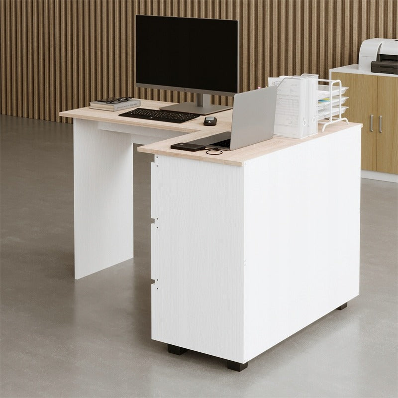 Sarokíróasztal Számítógéppolccal, 3 Fiókos, Loft Stílusú, Modern, 120cm