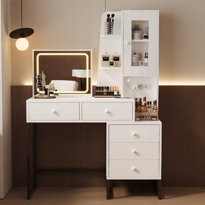 Modern, loft stílusú smink- és sminkasztal LED-es tükörrel