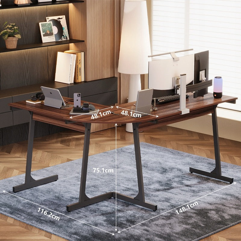 Modern ipari sarok számítógépasztal, sötétbarna, loft stílusú, 148 cm
