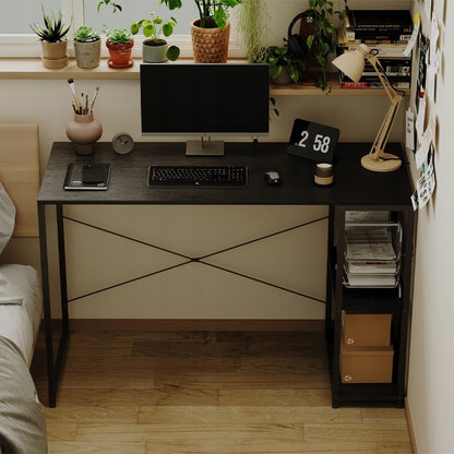 Számítógépes íróasztal, loft asztal, fekete, modern, polcokkal, ipari stílusú, 120