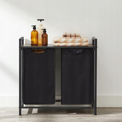 Nagy, két rekeszes mosókosár polccal, ipari loft konténer állvány