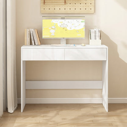 Fehér modern számítógépasztal 2 fiókkal loft stílusban íróasztal fésülködőasztal 100 cm