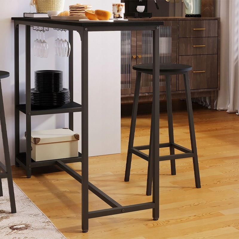 Fekete étkezőasztal + bárszék szett 2 bárszékkel, modern loft stílusú