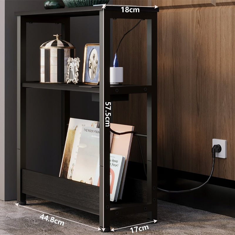 Fekete, loft stílusú éjjeliszekrény 45 cm-es elosztóval