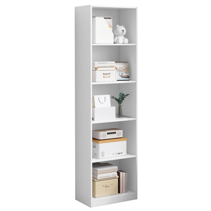 Fehér könyvespolc polcokkal – 50x182x30 cm | Modern tároló könyveknek, dekorációknak és iratrendezőknek