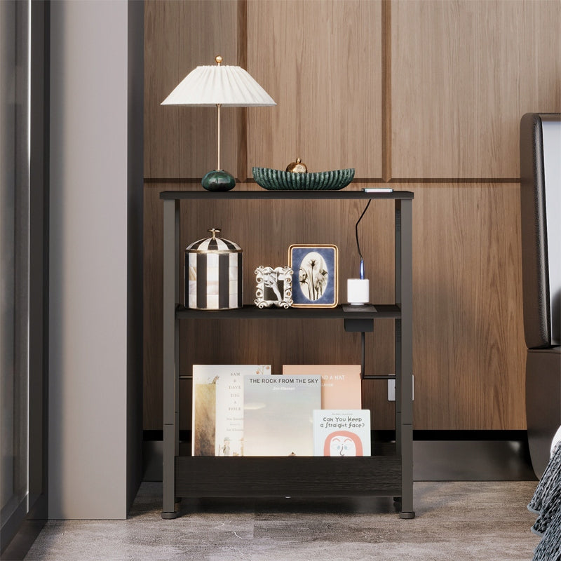 Fekete, loft stílusú éjjeliszekrény 45 cm-es elosztóval