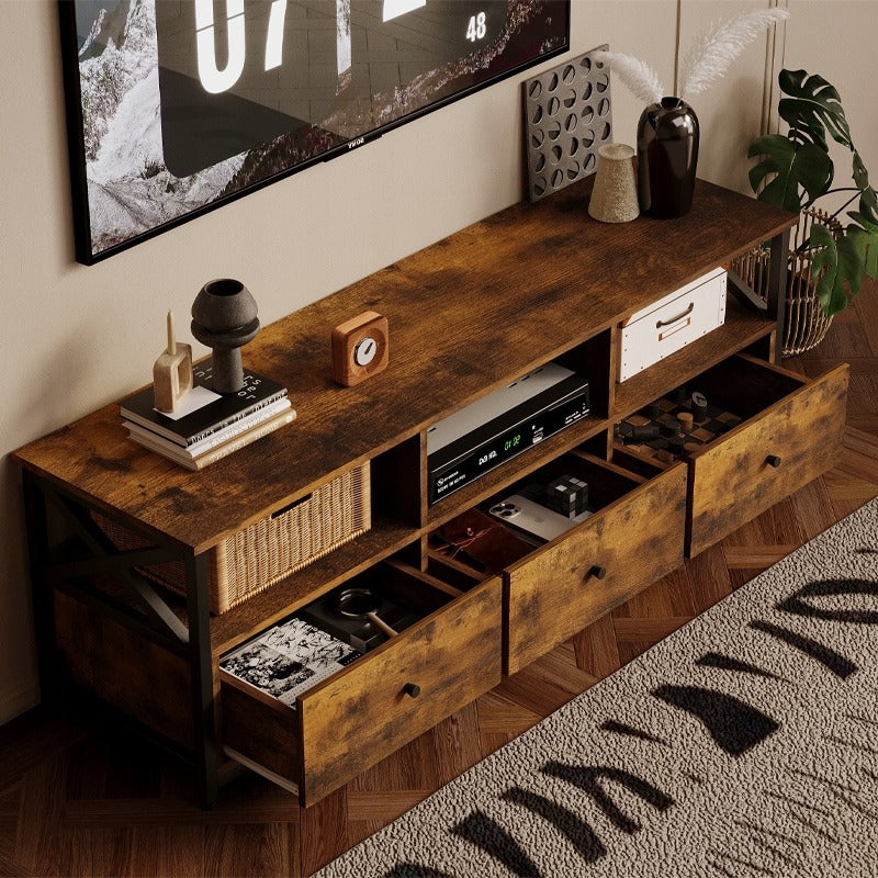 Vintage Loft TV állvány 3 fiókkal, rusztikus barna, 143 cm