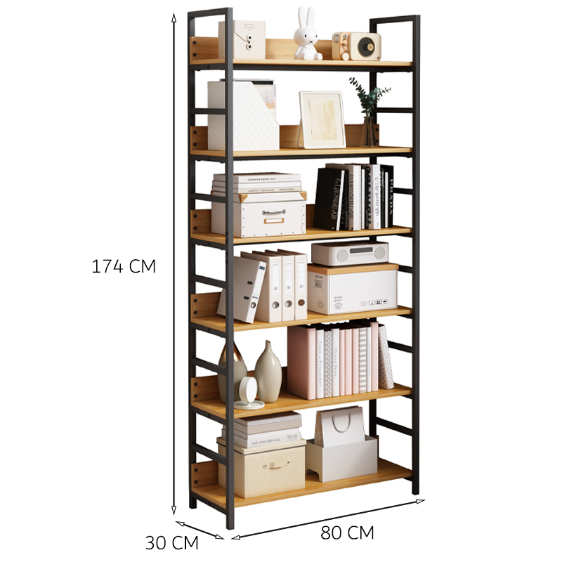 Ipari stílusú könyvespolc – 174x80x30 cm, MDF és fém, modern és masszív kialakítás