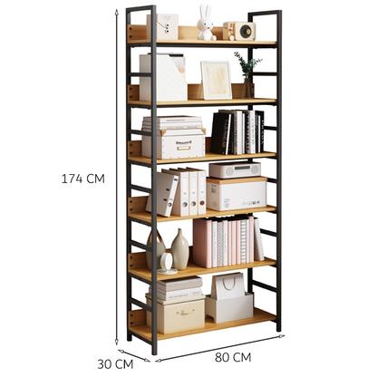 Ipari stílusú könyvespolc – 174x80x30 cm, MDF és fém, modern és masszív kialakítás