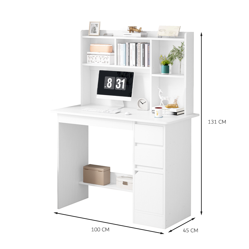 Fehér íróasztal fiataloknak beépített könyvespolccal, 100x45x131 cm – modern tanuló- és munkasarok