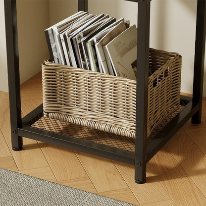 Négyszögletes oldalsó asztal polccal, retro vintage loft stílusban, 55 cm